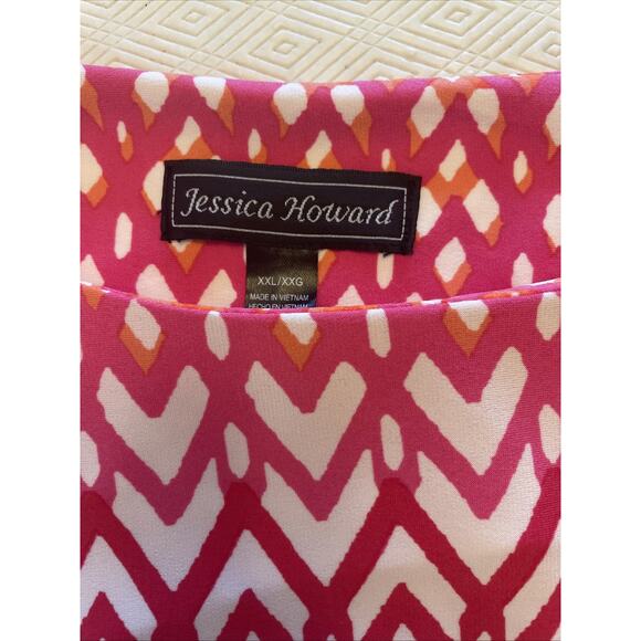Jessica Howard XXL Hot Pink Orange Chevron Colored Summer Poly Spandex Dress EUC - Picture 5 of 12
